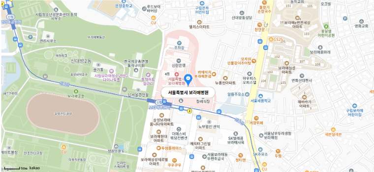 보라매병원 약도 &ndash; 신림선 보라매병원역 바로 옆
